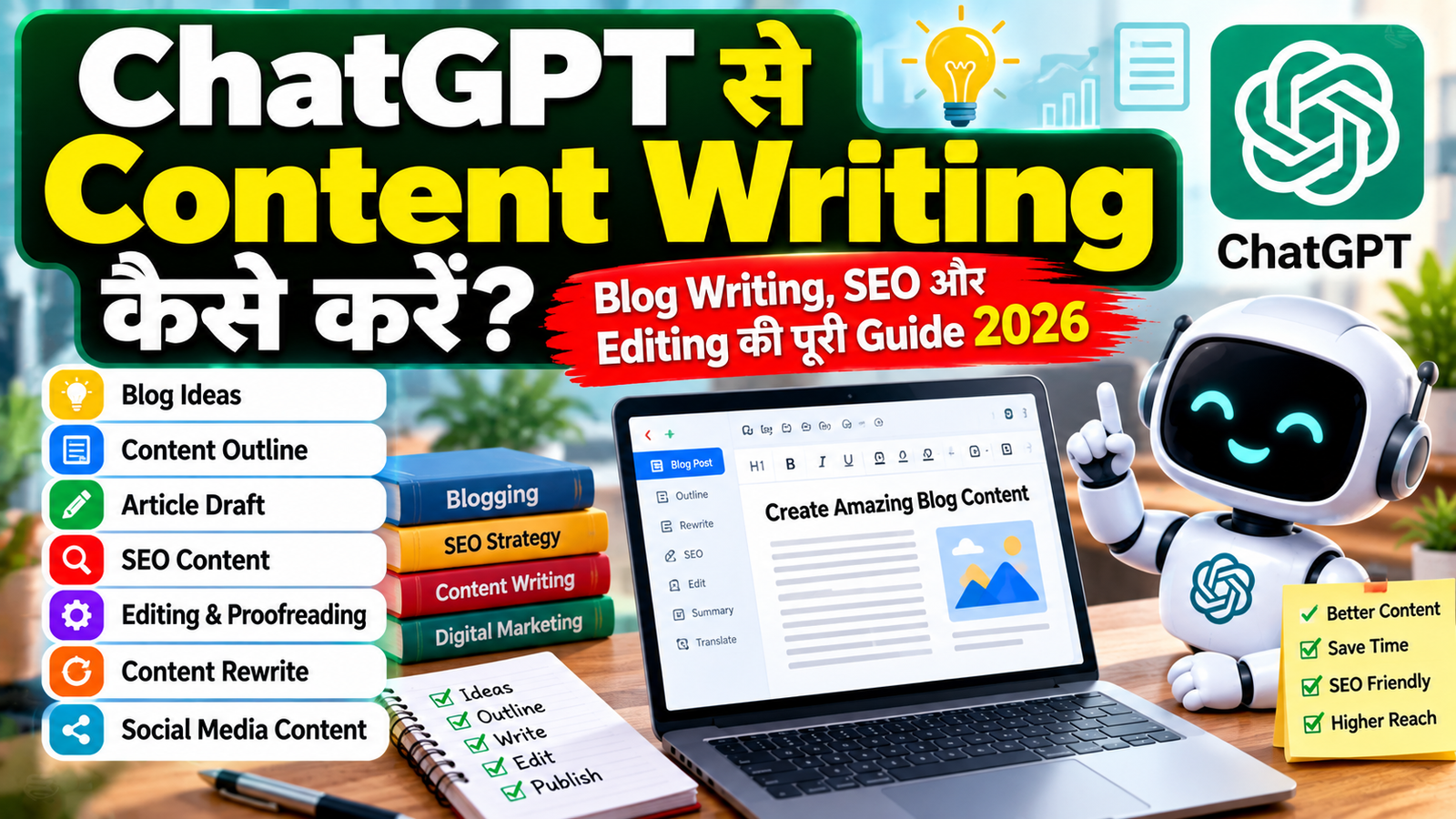 ChatGPT से Content Writing कैसे करें? Blog Writing, SEO और Editing की पूरी Guide 2026